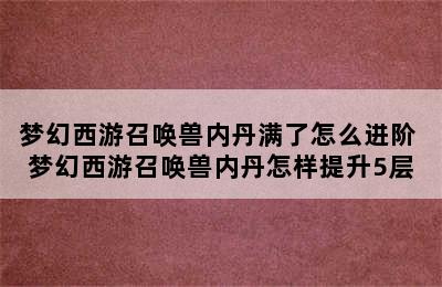 梦幻西游召唤兽内丹满了怎么进阶 梦幻西游召唤兽内丹怎样提升5层